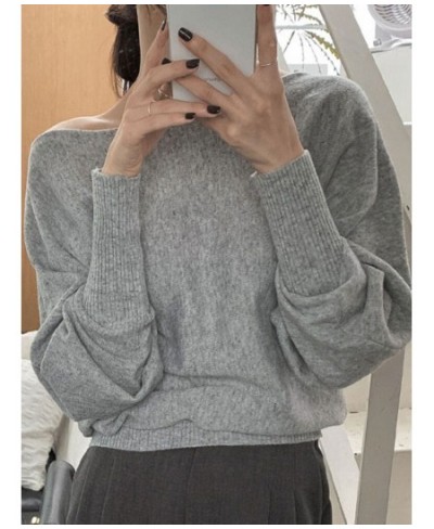 Sweater Pullover Women Korean Chic Lantern Long Sleeve Loose Solid Off Shoulder Elegant Knitted Tops Female Jumper Casual $37...