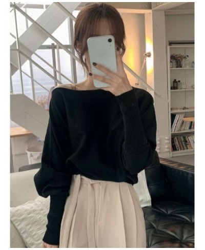 Sweater Pullover Women Korean Chic Lantern Long Sleeve Loose Solid Off Shoulder Elegant Knitted Tops Female Jumper Casual $37...