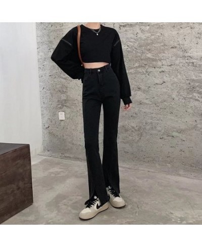 Jeans Women Solid Slit All-match Джинсы Женские Casual Simple Spring High Waist Chic Fashion Korean Vintage Denim Retro Elega...