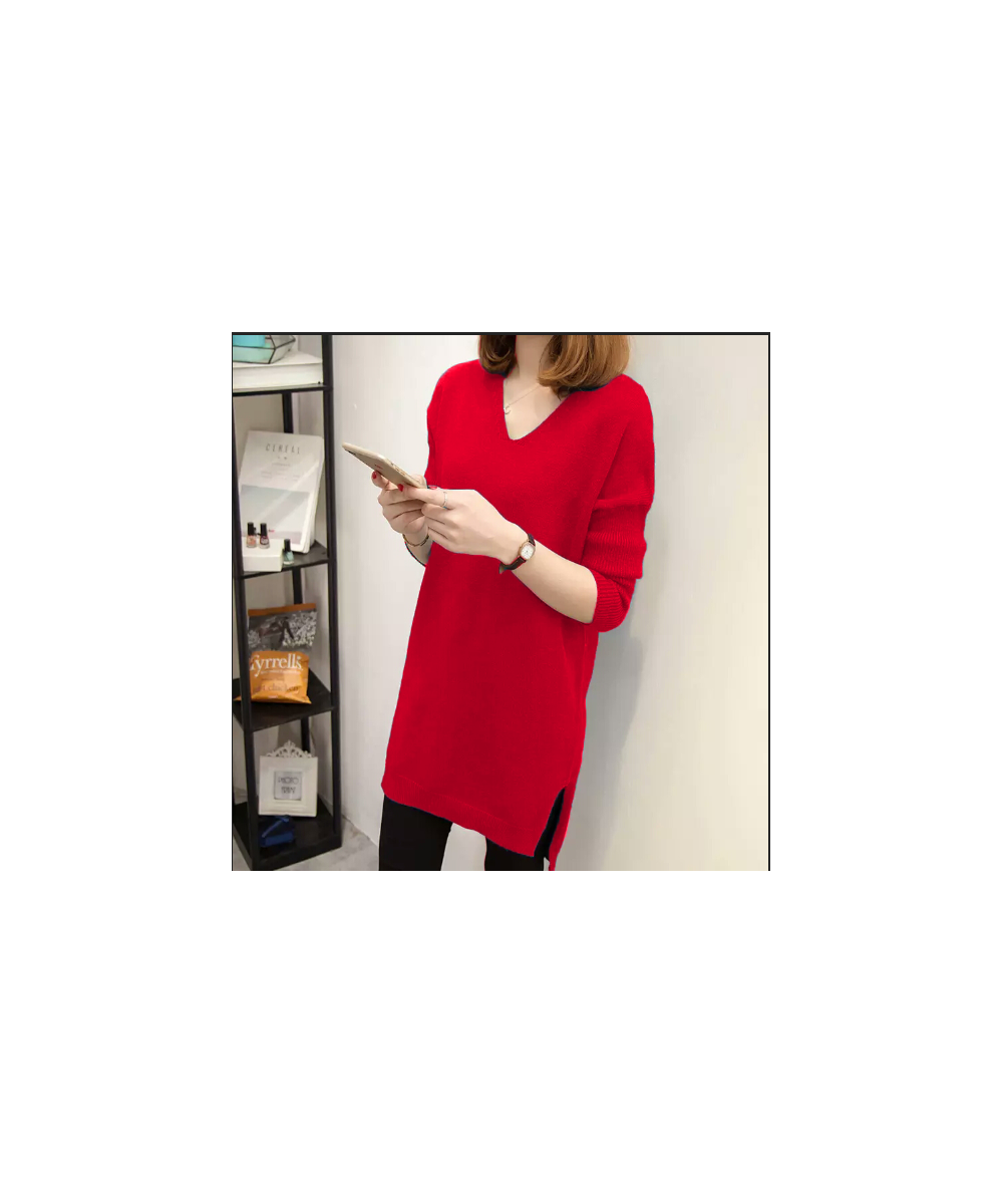 4XL Fashion Women Pullover Sweater Dress 2023 New Autumn Winter Loose V-neck Knitted Long Sweater Solid Casual Female Pullove...