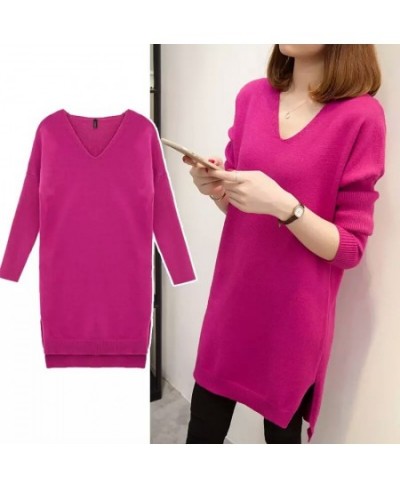 4XL Fashion Women Pullover Sweater Dress 2023 New Autumn Winter Loose V-neck Knitted Long Sweater Solid Casual Female Pullove...