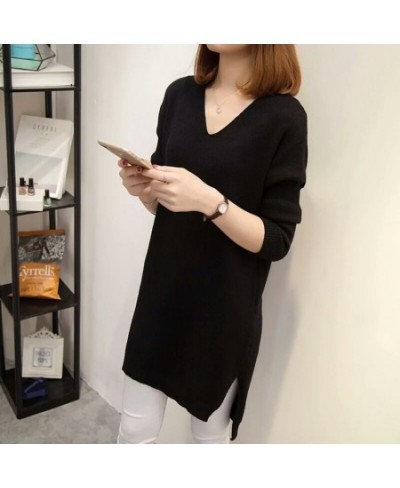 4XL Fashion Women Pullover Sweater Dress 2023 New Autumn Winter Loose V-neck Knitted Long Sweater Solid Casual Female Pullove...