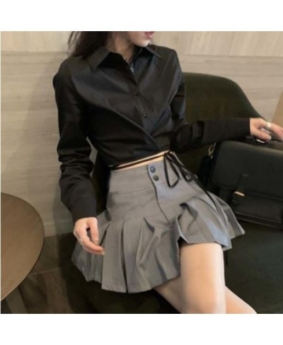 Hikigawa Women Solid Pleated Mini Skirts Button Up Preppy Style All Match Elegant High Waist Summer Faldas Mujer $30.89 - Skirts