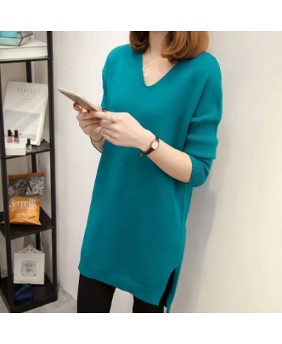 4XL Fashion Women Pullover Sweater Dress 2023 New Autumn Winter Loose V-neck Knitted Long Sweater Solid Casual Female Pullove...