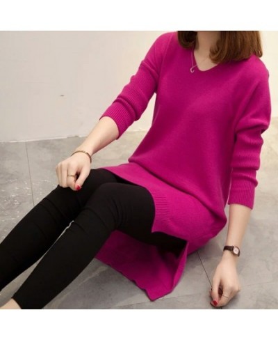 4XL Fashion Women Pullover Sweater Dress 2023 New Autumn Winter Loose V-neck Knitted Long Sweater Solid Casual Female Pullove...