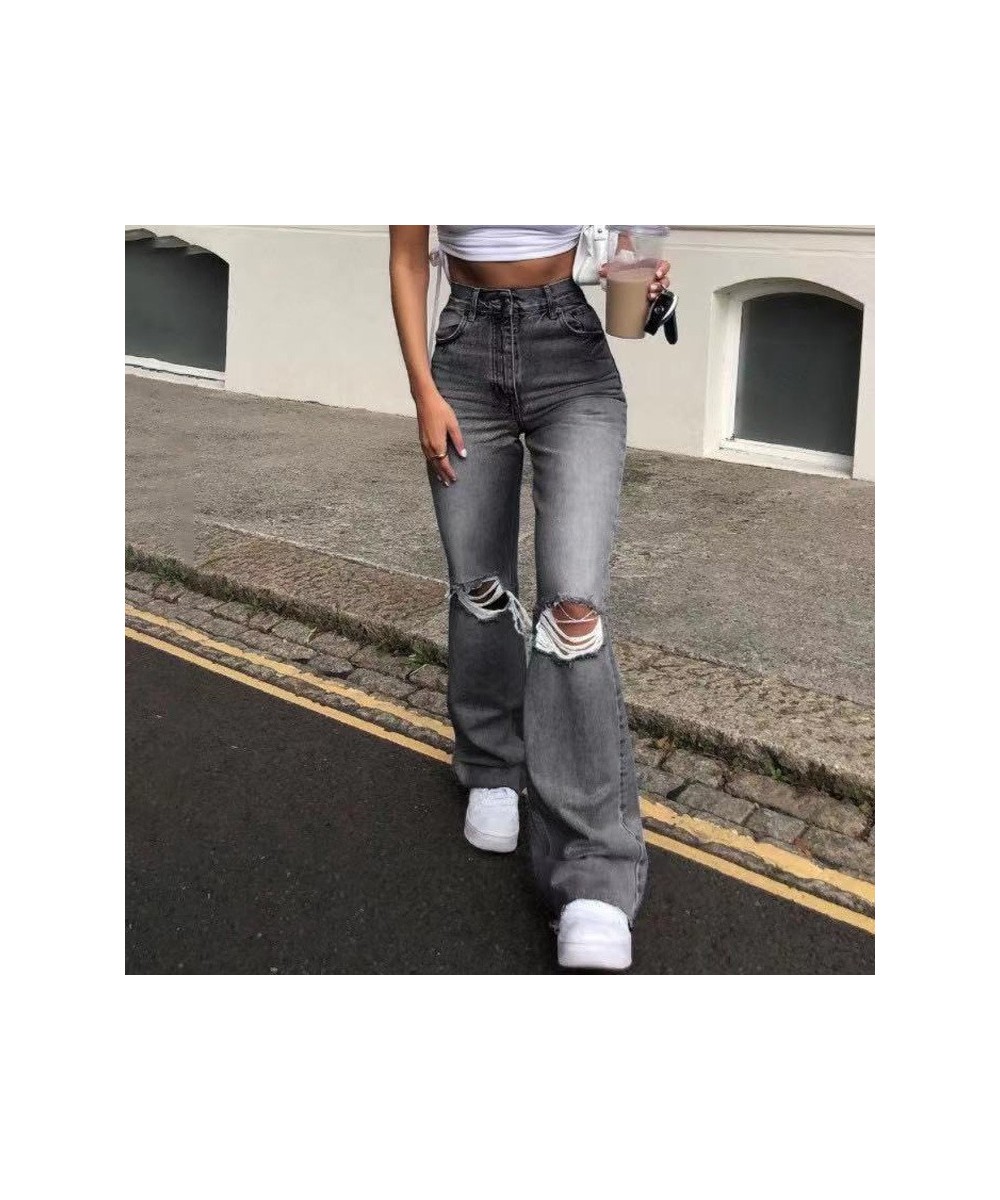 Women's Jeans 2023 Summer New Fashion Street Slender Women's Pants Ripped High Waist Straight Drag Jeans $39.66 - Jeans