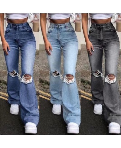 Women's Jeans 2023 Summer New Fashion Street Slender Women's Pants Ripped High Waist Straight Drag Jeans $39.66 - Jeans