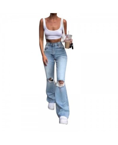 Women's Jeans 2023 Summer New Fashion Street Slender Women's Pants Ripped High Waist Straight Drag Jeans $39.66 - Jeans