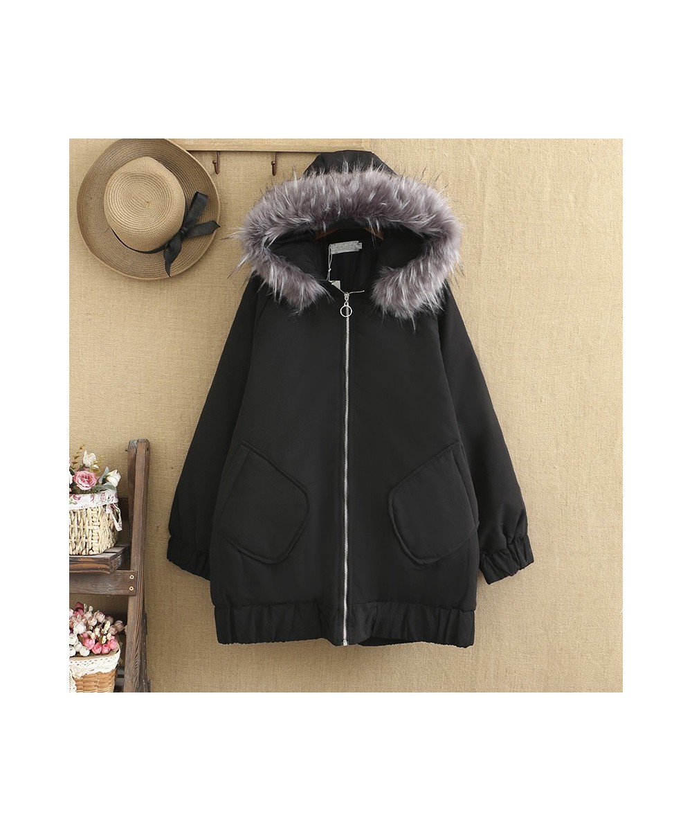 PLUS SIZE women's coat mid-length winter coat with a thick hooded collar and cotton center 220-pound baggy girl coat $111.89 ...