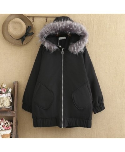 PLUS SIZE women's coat mid-length winter coat with a thick hooded collar and cotton center 220-pound baggy girl coat $111.89 ...