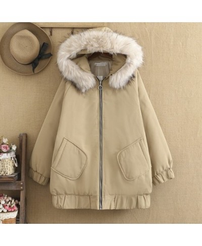 PLUS SIZE women's coat mid-length winter coat with a thick hooded collar and cotton center 220-pound baggy girl coat $111.89 ...