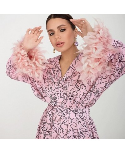 Flowers Print Feather Sleeves Sleepwear Abstract Pattern Loungewear Women Pajama 2022 Fashion Women's Clothing Sets Suit $55....