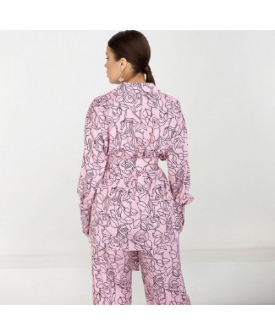 Flowers Print Feather Sleeves Sleepwear Abstract Pattern Loungewear Women Pajama 2022 Fashion Women's Clothing Sets Suit $55....