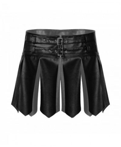 Mens Nightclub Stage Cosplay Costume Waistband Zipper Mini Skirt Wetlook Faux Leather Miniskirt Tassel Adjustable Buckle Skir...