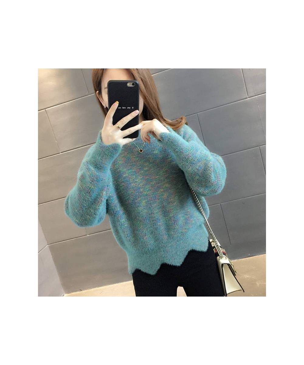 Autumn And Winter Women's Fashion Top Knitted Sweater With Half High Collar And Thickened Mink Like Cashmere Rainbow Sweater ...