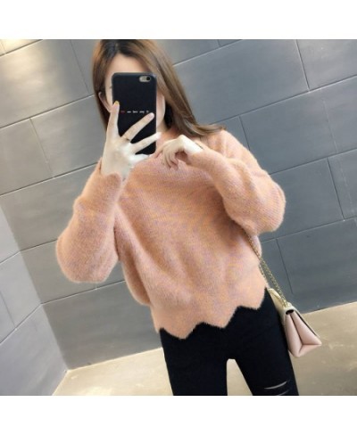 Autumn And Winter Women's Fashion Top Knitted Sweater With Half High Collar And Thickened Mink Like Cashmere Rainbow Sweater ...