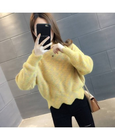 Autumn And Winter Women's Fashion Top Knitted Sweater With Half High Collar And Thickened Mink Like Cashmere Rainbow Sweater ...