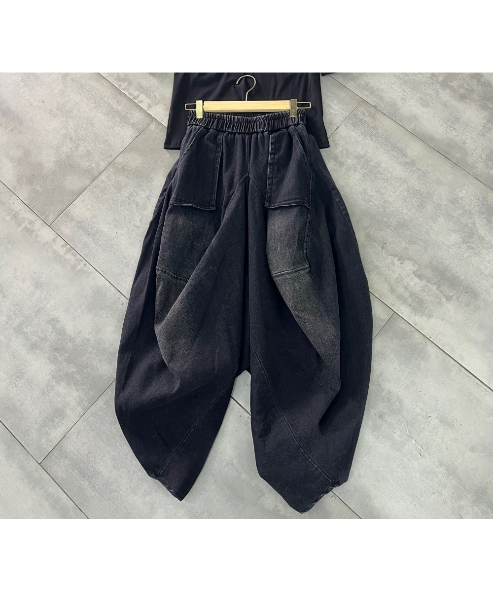 Black Cowboy Cross-pants Women Harajuku Streetwear Hip Hop Pocket Denim Harem Trousers Baggy Dance Jean Washed Bloomers Jogge...