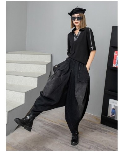 Black Cowboy Cross-pants Women Harajuku Streetwear Hip Hop Pocket Denim Harem Trousers Baggy Dance Jean Washed Bloomers Jogge...