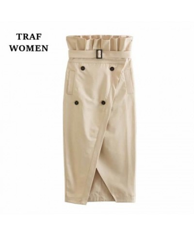 WOMEN 2023 Spring New Double-breasted Skirt With Belt Decoration Design Temperament High Waist Chic Skirt Mujer $51.89 - Skirts