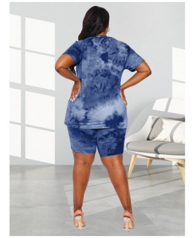 Plus Size Tie Dyeing Print Sweatsuits Women's Sets Short Sleeve V-neck Pullover Tops and Bodycon Shorts Co Ord Outfits $47.96...