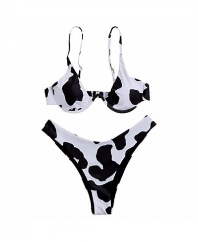 Cow Print Bikini Set Bikini Set Sexy Print High Split Top Contrast Cow Breast Women's Swimsuit Swimwears Tankinis Set Beachwe...