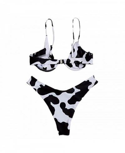 Cow Print Bikini Set Bikini Set Sexy Print High Split Top Contrast Cow Breast Women's Swimsuit Swimwears Tankinis Set Beachwe...