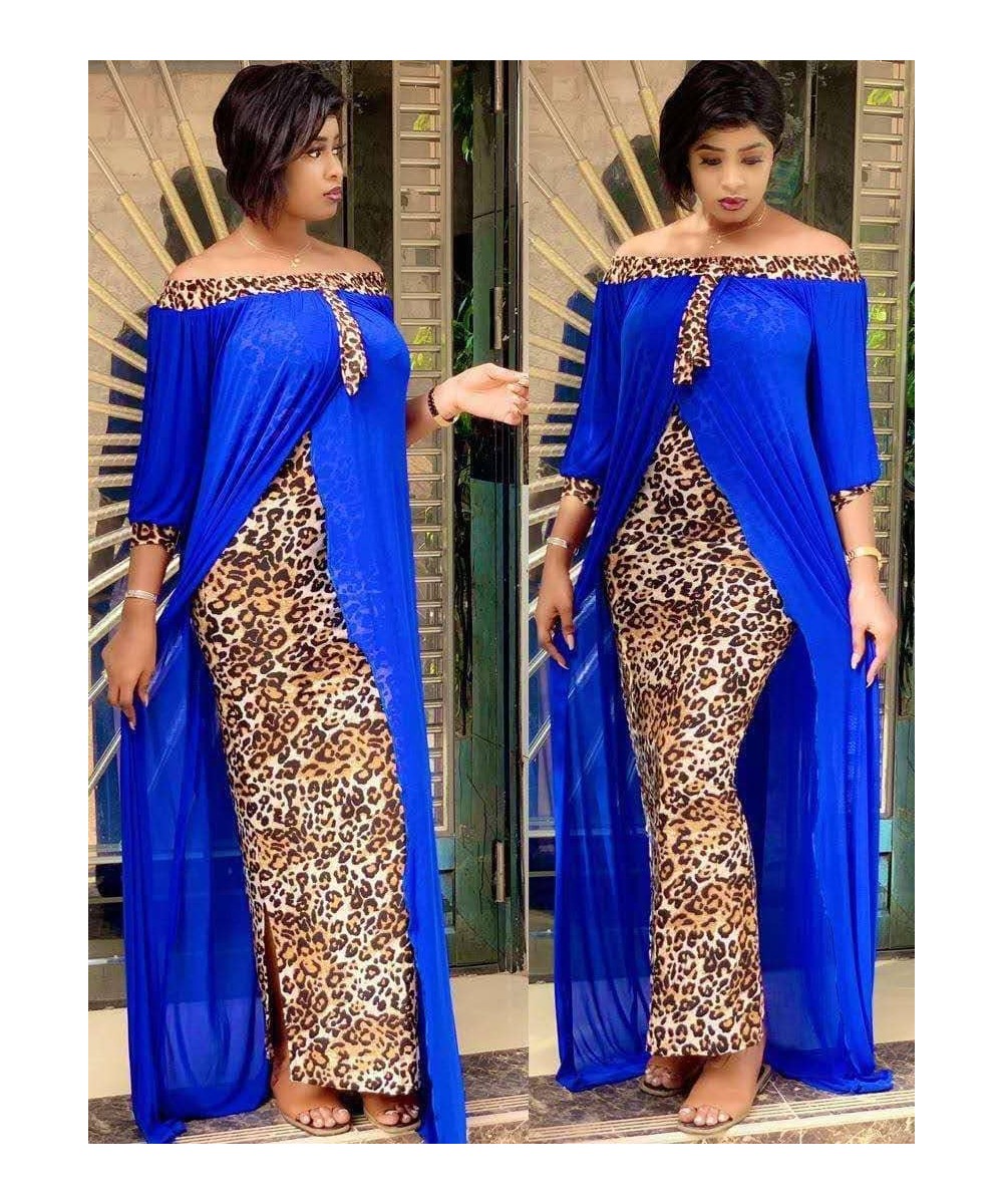 2023 Spring Autumn Fashion Loose Leopard Women Maxi Long Split Gown Leisure Outdoor Patchwork Strapless Sexy African Dress $5...