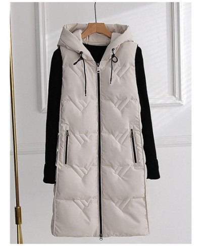 Cotton Coat Women Sleeveless Light Thin Long Slim Hooded Waistcoat 2022 Autumn Winter New Fashion Temperament Beige L-3XL Coa...