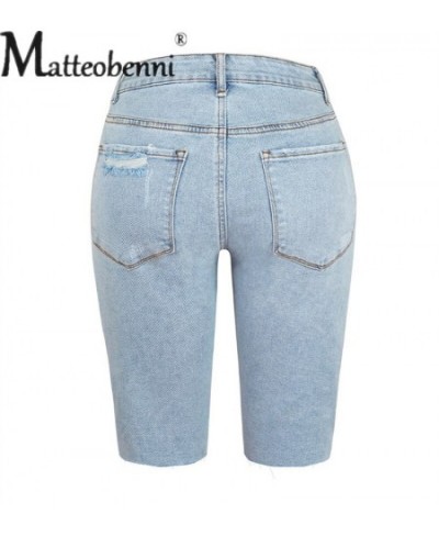 Fashion Casual Street Broken Holes Five-piece Pants Female Mid-waist Button Splicing Denim Shorts Women Summer Light Blue Jea...