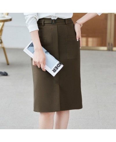 Coffee Skirt Women Autumn 2022 New Professionl Formal Work Clothes Mid Length Short Bottoms Black $55.90 - Bottoms