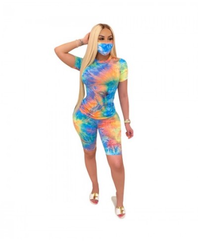 Women 3 Piece Set Outfits Summer Short Sleeve Set Rompers Tie Dye Print Three Piece Sets Matching Clothes $37.04 - Rompers