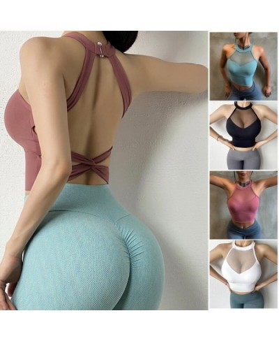 Mesh Insert Criss Cross Back Sports Bra Gathering Yoga Bra Vest Comfortable Underwear Beauty Back Sports Bra For Women d $45....