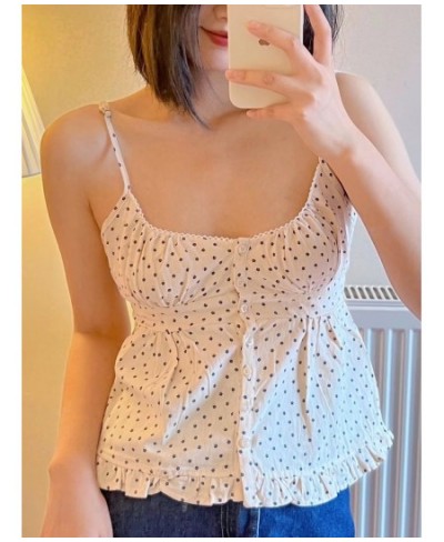 Women Polka Dots Print Tank Tops 2022 Summer Fashion Ladies Ruffles Breasted Sweet Camis Casual Girl Vintage Cute Tops $35.79...