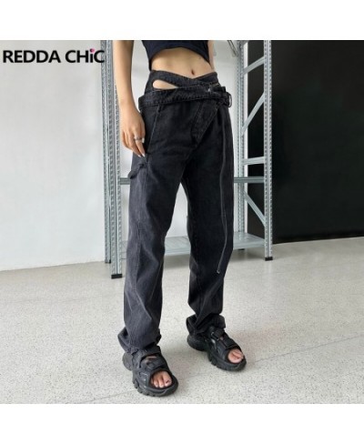 Bandage Black Acubi Fashion Pants Irregular Wrap Waist Straight Baggy Jeans for Women Ladies Trousers Vintage Clothes $57.48 ...