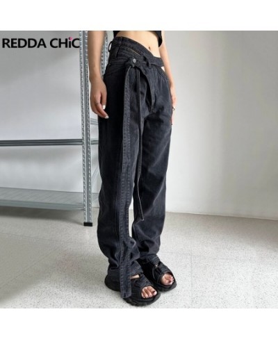 Bandage Black Acubi Fashion Pants Irregular Wrap Waist Straight Baggy Jeans for Women Ladies Trousers Vintage Clothes $57.48 ...