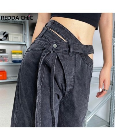 Bandage Black Acubi Fashion Pants Irregular Wrap Waist Straight Baggy Jeans for Women Ladies Trousers Vintage Clothes $57.48 ...