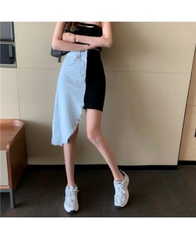 Patchwork Skirts Women Asymmetrical Pockets Design Stylish Aesthetic Holiday Popular Simple Elegant Korean Style Tender Denim...