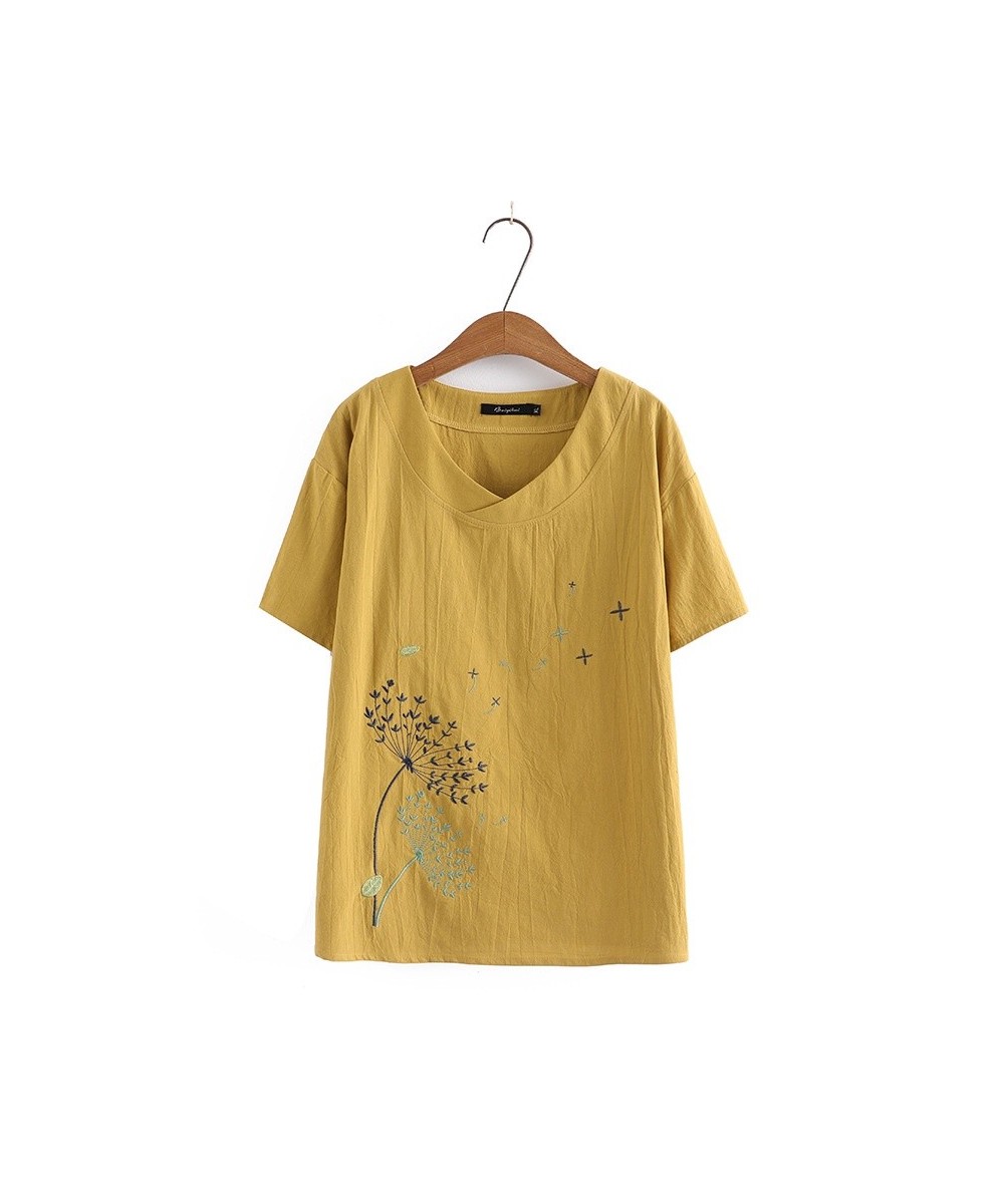 Plus Size Women's Short Sleeve Floral Embroidery Summer Shirts Oversized A-line Vintage Female Tops $44.67 - Plus Size Clothes