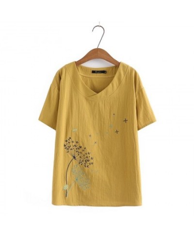 Plus Size Women's Short Sleeve Floral Embroidery Summer Shirts Oversized A-line Vintage Female Tops $44.67 - Plus Size Clothes