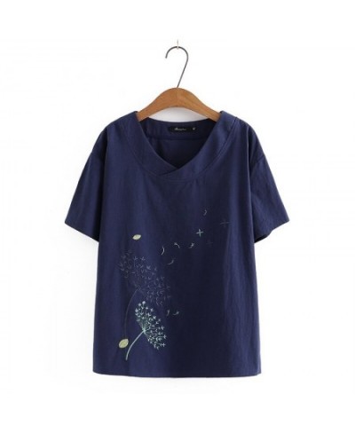 Plus Size Women's Short Sleeve Floral Embroidery Summer Shirts Oversized A-line Vintage Female Tops $44.67 - Plus Size Clothes