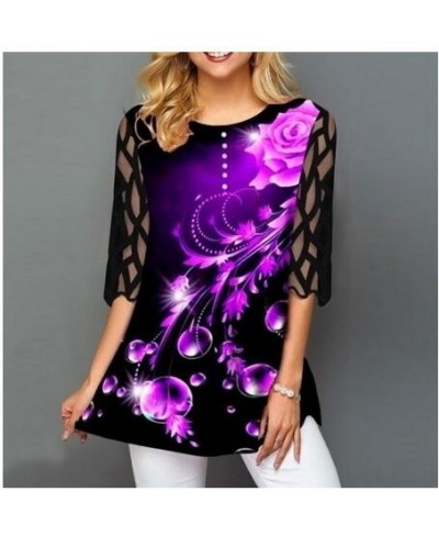 Plus Size 4xl 5XL Shirt Blouse Female 2023 Spring Summer New Tops O-neck Half Sleeve Lace Splice Print Boho Women shirt $34.6...