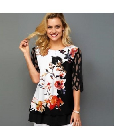 Plus Size 4xl 5XL Shirt Blouse Female 2023 Spring Summer New Tops O-neck Half Sleeve Lace Splice Print Boho Women shirt $34.6...