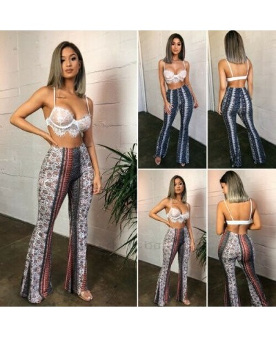 Retro Trendy Slim Casual Street Hippie Women Boho Print Long Pants High Waist Flared Wide Legs Summer Bell Bottom Trousers S-...