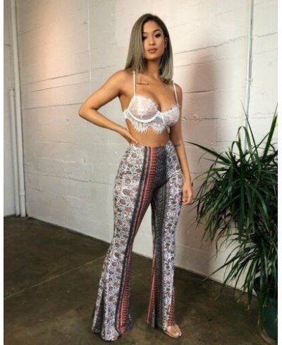 Retro Trendy Slim Casual Street Hippie Women Boho Print Long Pants High Waist Flared Wide Legs Summer Bell Bottom Trousers S-...