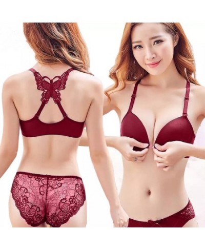 Front Closed Butterfly Beauty Back Underwear Set Sexy Seamless Bra For Women Underwire Push Up Brassiere Lace Bralette Linger...