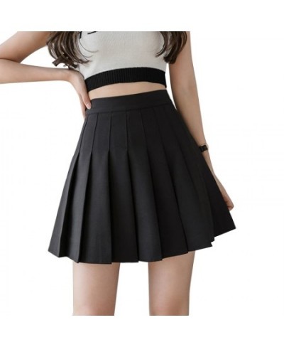 Women Girl Preppy Style High Waist Solid Color Mini Skater Skirt Pleated A-Line Flared Hem Basic School Uniform Tennis Skirt ...