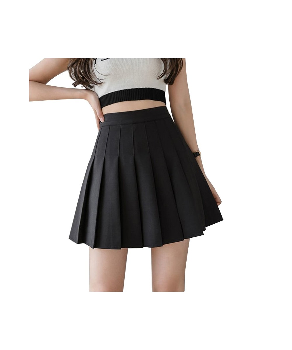 Women Girl Preppy Style High Waist Solid Color Mini Skater Skirt Pleated A-Line Flared Hem Basic School Uniform Tennis Skirt ...