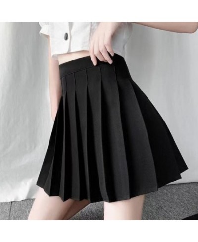 Women Girl Preppy Style High Waist Solid Color Mini Skater Skirt Pleated A-Line Flared Hem Basic School Uniform Tennis Skirt ...