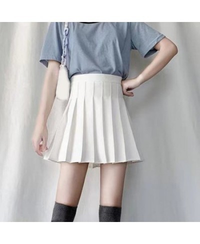 Women Girl Preppy Style High Waist Solid Color Mini Skater Skirt Pleated A-Line Flared Hem Basic School Uniform Tennis Skirt ...